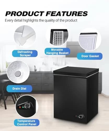 rosmena Chest Freezer 3.5 Cu. Ft. | Compact, Black, Adjustable Temp, Quiet Operation thumbnail 3