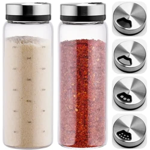 NiHome 2-Pack 10oz Glass Spice Shakers Set | Adjustable Lid Dispenser, Clear thumbnail 1