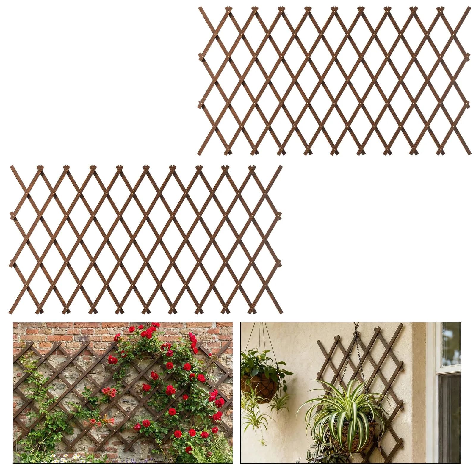 Tilinyan & one Expandable Garden Trellis 2 PCS, 229 cm (90") x 94 cm (37") | Rustic Wood Lattice Fence for Climbing Plants - main product image