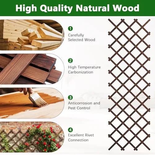 Tilinyan & one Expandable Garden Trellis 2 PCS, 229 cm (90") x 94 cm (37") | Rustic Wood Lattice Fence for Climbing Plants thumbnail 9
