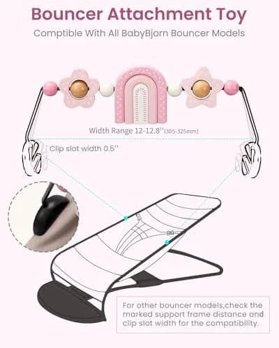 TinlyFinly Baby Bouncer Toy Bar Pink Rainbow | Wooden Attachment for Baby Bjorn Bouncers, Develops Motor Skills thumbnail 5