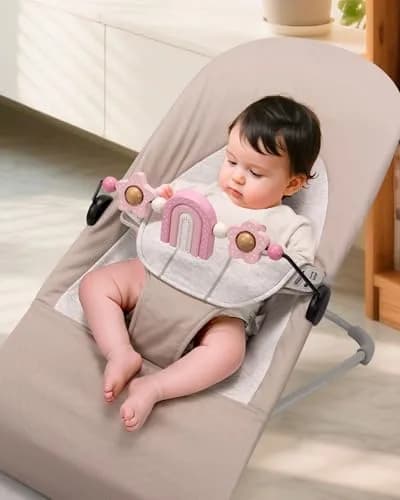 TinlyFinly Baby Bouncer Toy Bar Pink Rainbow | Wooden Attachment for Baby Bjorn Bouncers, Develops Motor Skills thumbnail 7