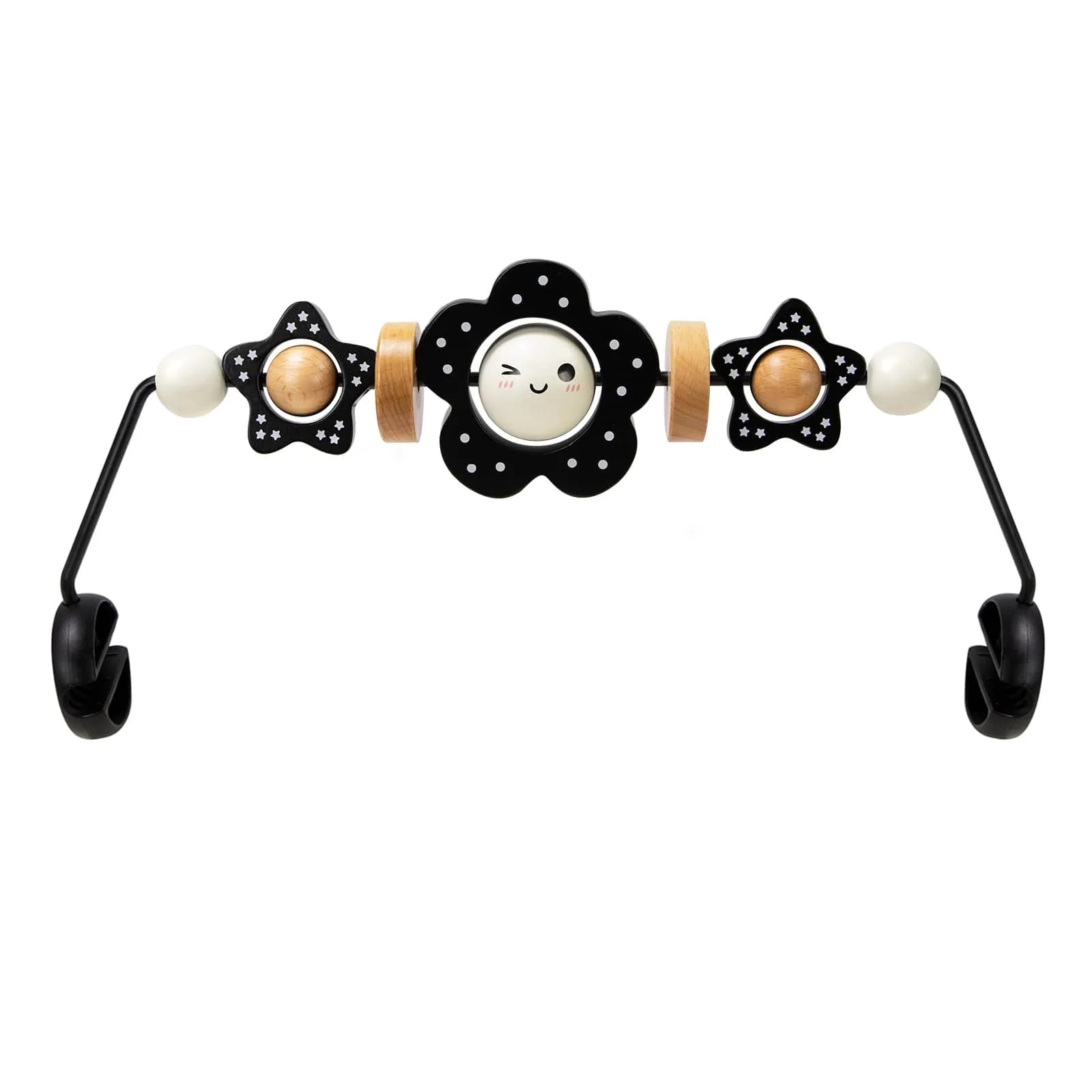 TinlyFinly Baby Bouncer Toy Bar Wooden Compatible with Baby Bjorn Bouncers, Black and White Flower | Engages & Develops Baby's Motor Skills - main product image