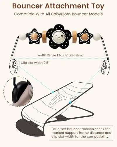 TinlyFinly Baby Bouncer Toy Bar Wooden Compatible with Baby Bjorn Bouncers, Black and White Flower | Engages & Develops Baby's Motor Skills thumbnail 5