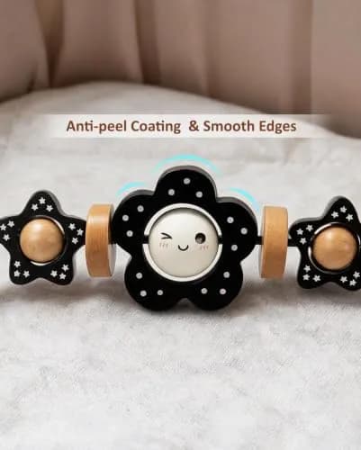 TinlyFinly Baby Bouncer Toy Bar Wooden Compatible with Baby Bjorn Bouncers, Black and White Flower | Engages & Develops Baby's Motor Skills thumbnail 6