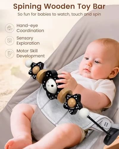 TinlyFinly Baby Bouncer Toy Bar Wooden Compatible with Baby Bjorn Bouncers, Black and White Flower | Engages & Develops Baby's Motor Skills thumbnail 3