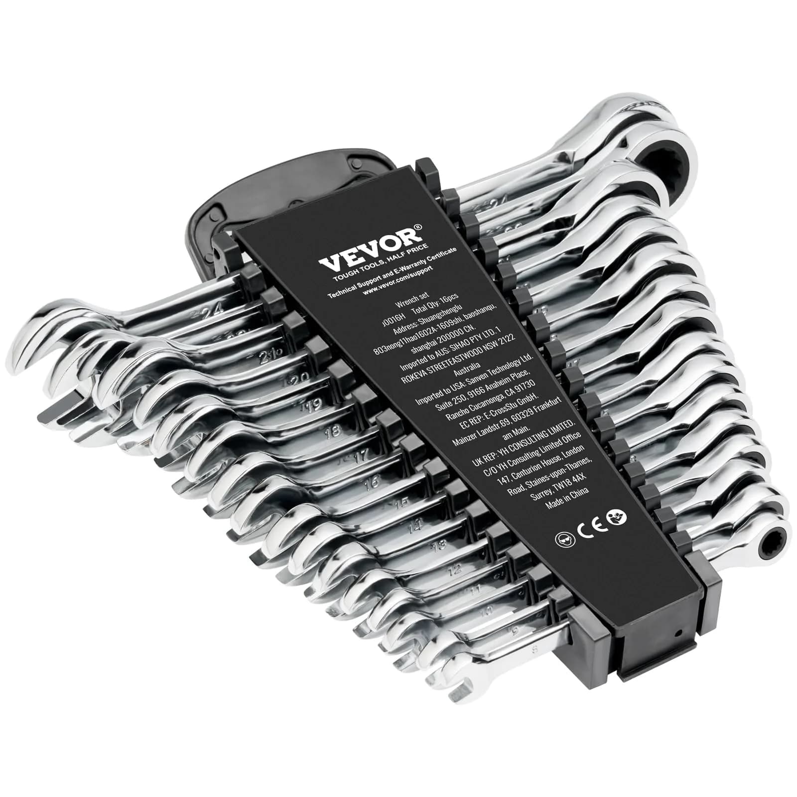 VEVOR 44-Piece Combination Wrench Set, Metric 6-32mm & SAE 1/4"-1-1/4" | Durable Steel, Organized Storage — 16PC / Regular