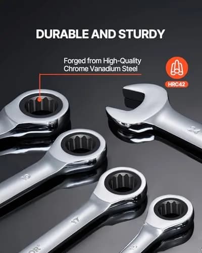 VEVOR Combination Wrench Set, 16-Piece Metric Ratcheting Wrenches, Cr-V Steel, 8-24 mm | Precise, Durable, Portable thumbnail 4