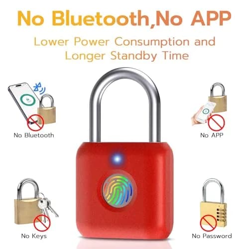 Pothunder Biometric Fingerprint Padlock Red | 2.3cm (0.9") Shackle thumbnail 4