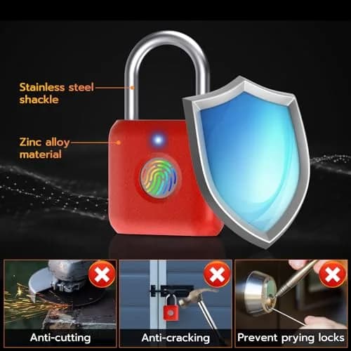 Pothunder Biometric Fingerprint Padlock Red | 2.3cm (0.9") Shackle thumbnail 5