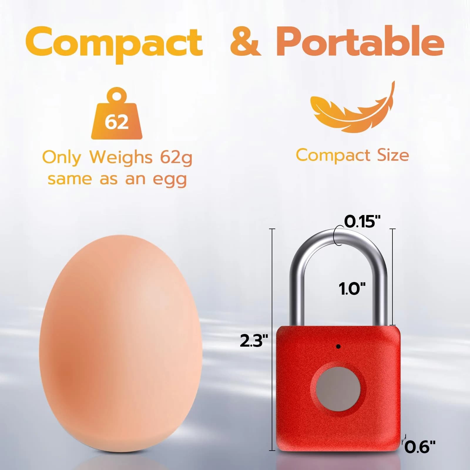 Pothunder Biometric Fingerprint Padlock Red | 2.3cm (0.9") Shackle - view 7