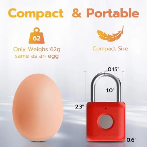 Pothunder Biometric Fingerprint Padlock Red | 2.3cm (0.9") Shackle thumbnail 7
