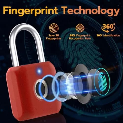 Pothunder Biometric Fingerprint Padlock Red | 2.3cm (0.9") Shackle thumbnail 3