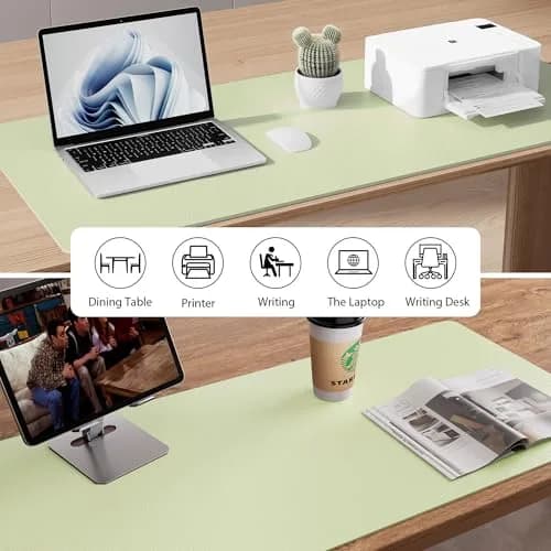 Aothia Grass Green PU Leather Desk Pad 122cm x 43cm (48"x17") | Protects Desks, Smooth Writing Surface thumbnail 6