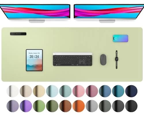 Aothia Grass Green PU Leather Desk Pad 122cm x 43cm (48"x17") | Protects Desks, Smooth Writing Surface thumbnail 1