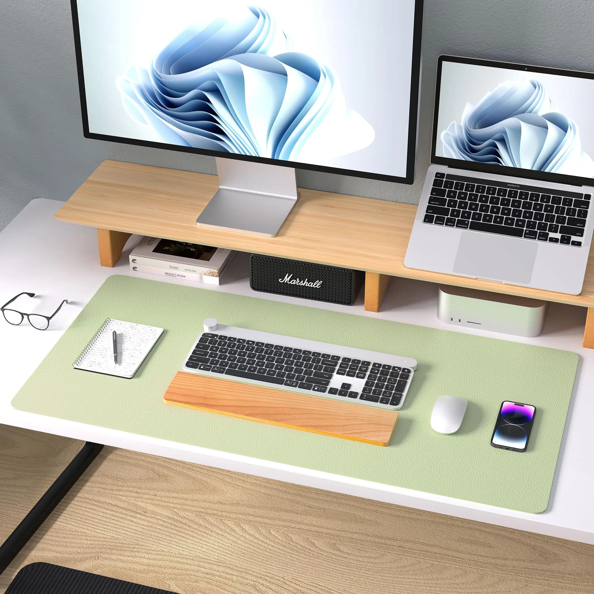 Aothia Grass Green PU Leather Desk Pad 122cm x 43cm (48"x17") | Protects Desks, Smooth Writing Surface - view 8