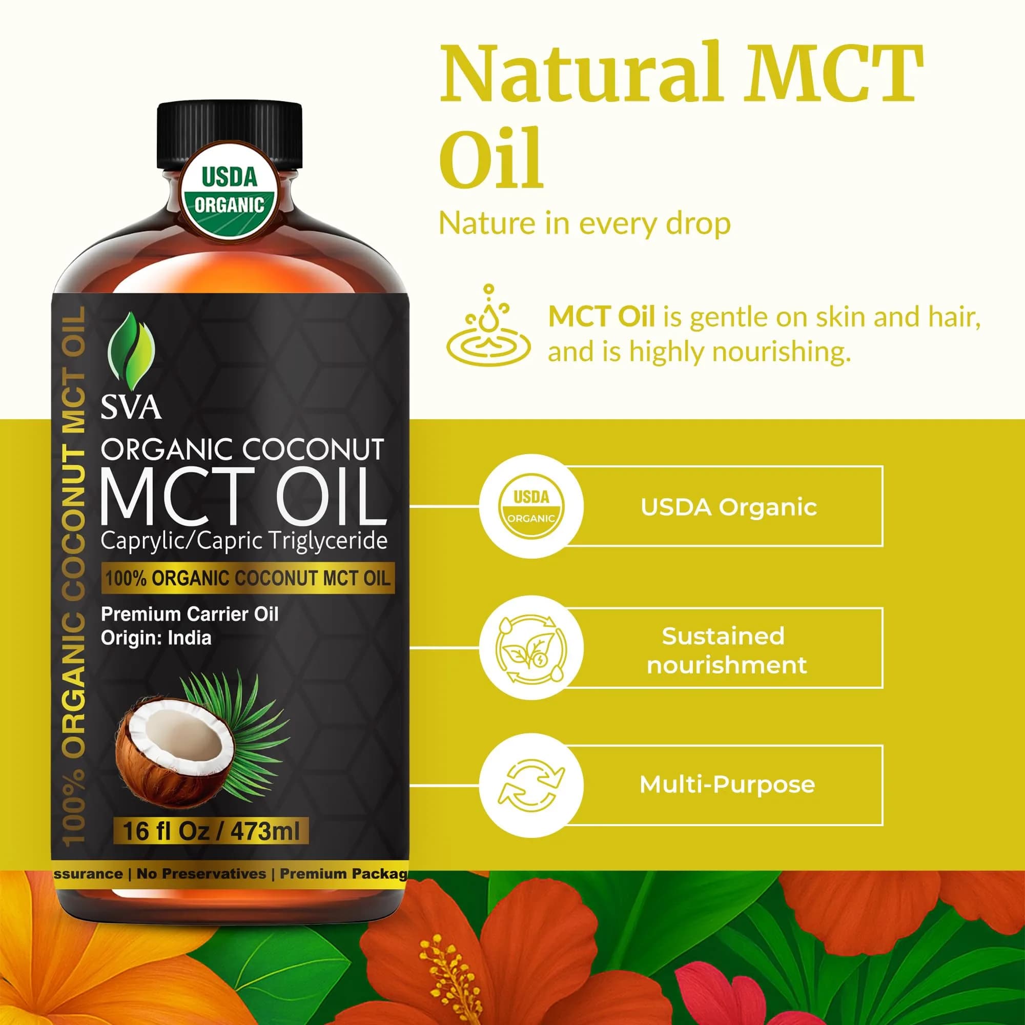 SVA ORGANICS Organic MCT Carrier Oil 16 Fl Oz (Pack of 1) - Pure & Natural - view 2