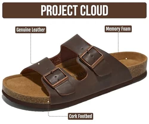 Project Cloud Heritage Leather Slide Sandals for Men | Cork Footbed, Adjustable Buckle, Water-Resistant (7.5 US) thumbnail 2