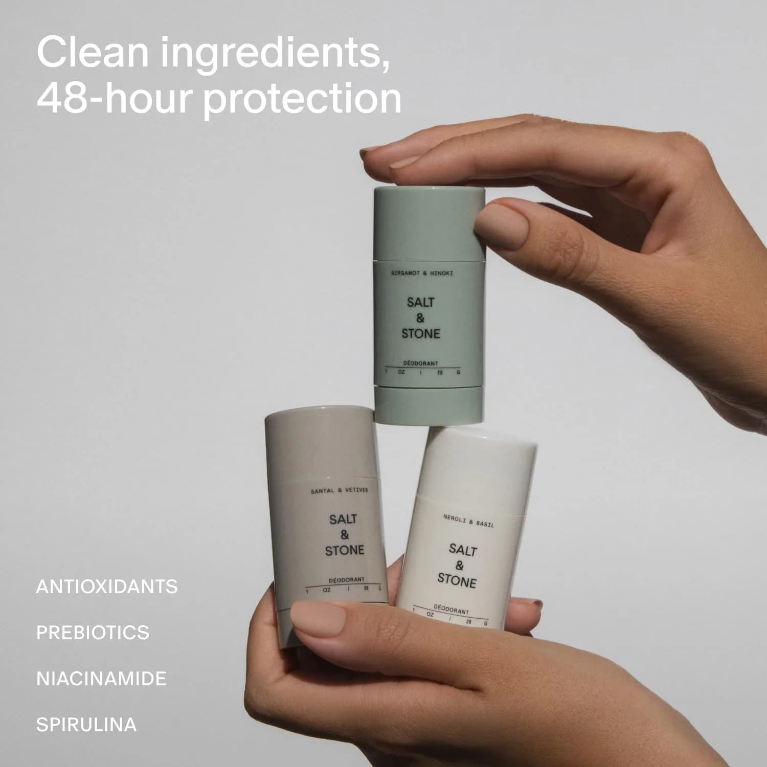 Salt & Stone Aluminum Free Deodorant Discovery Set, 48-Hour Protection, Jasmine & Cedar, Bergamot & Hinoki, Black Rose & Oud, Santal & Vetiver - view 3