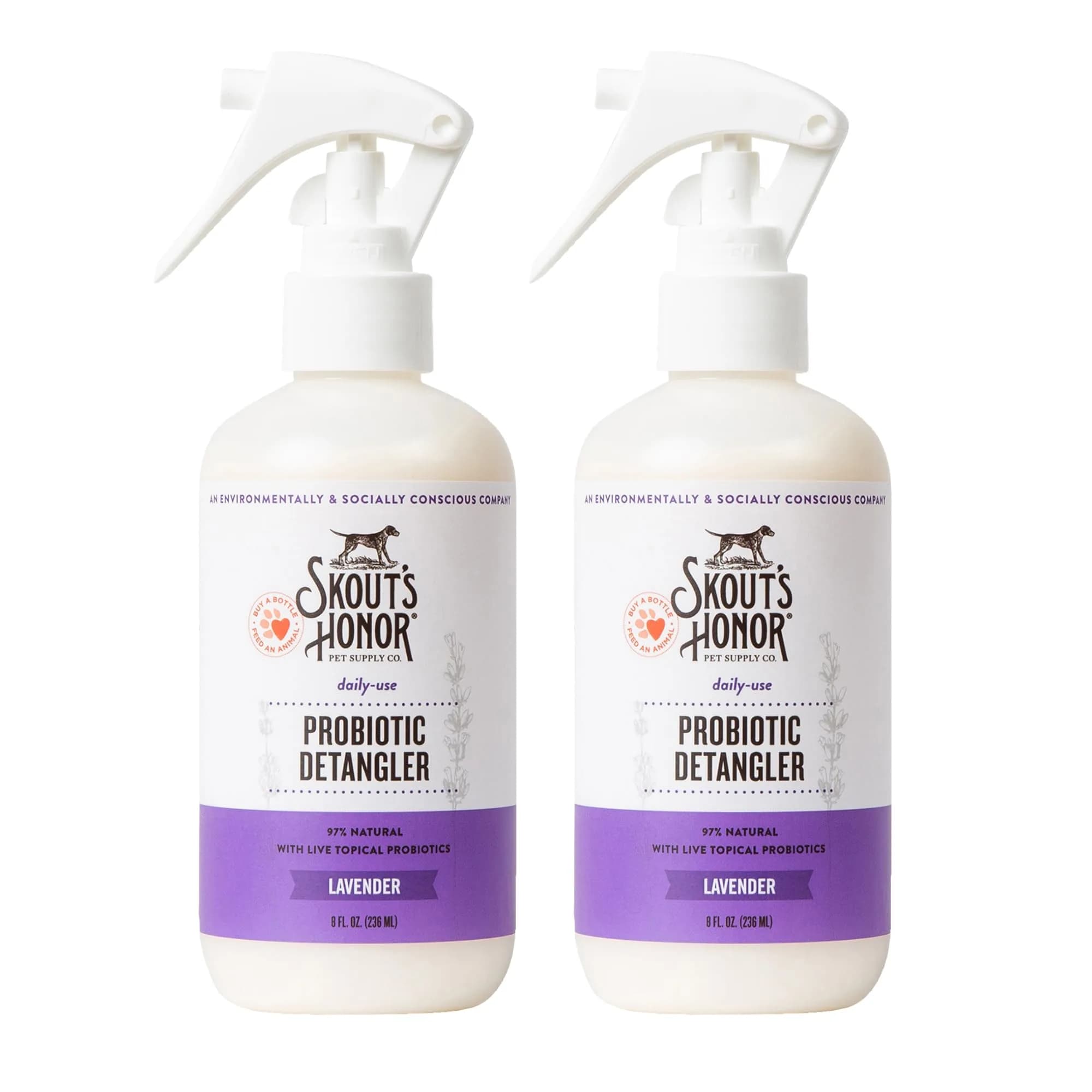 SKOUT'S HONOR Probiotic Dog Detangler Spray - Lavender | Hydrates & Nourishes, Supports Healthy Skin, 8 oz, 2-Pack