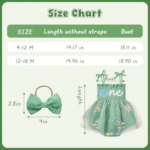 HONGTEYA Baby Girl 1st Birthday Outfit Green Tulle Dress with Headband (12-18 Months) thumbnail 6
