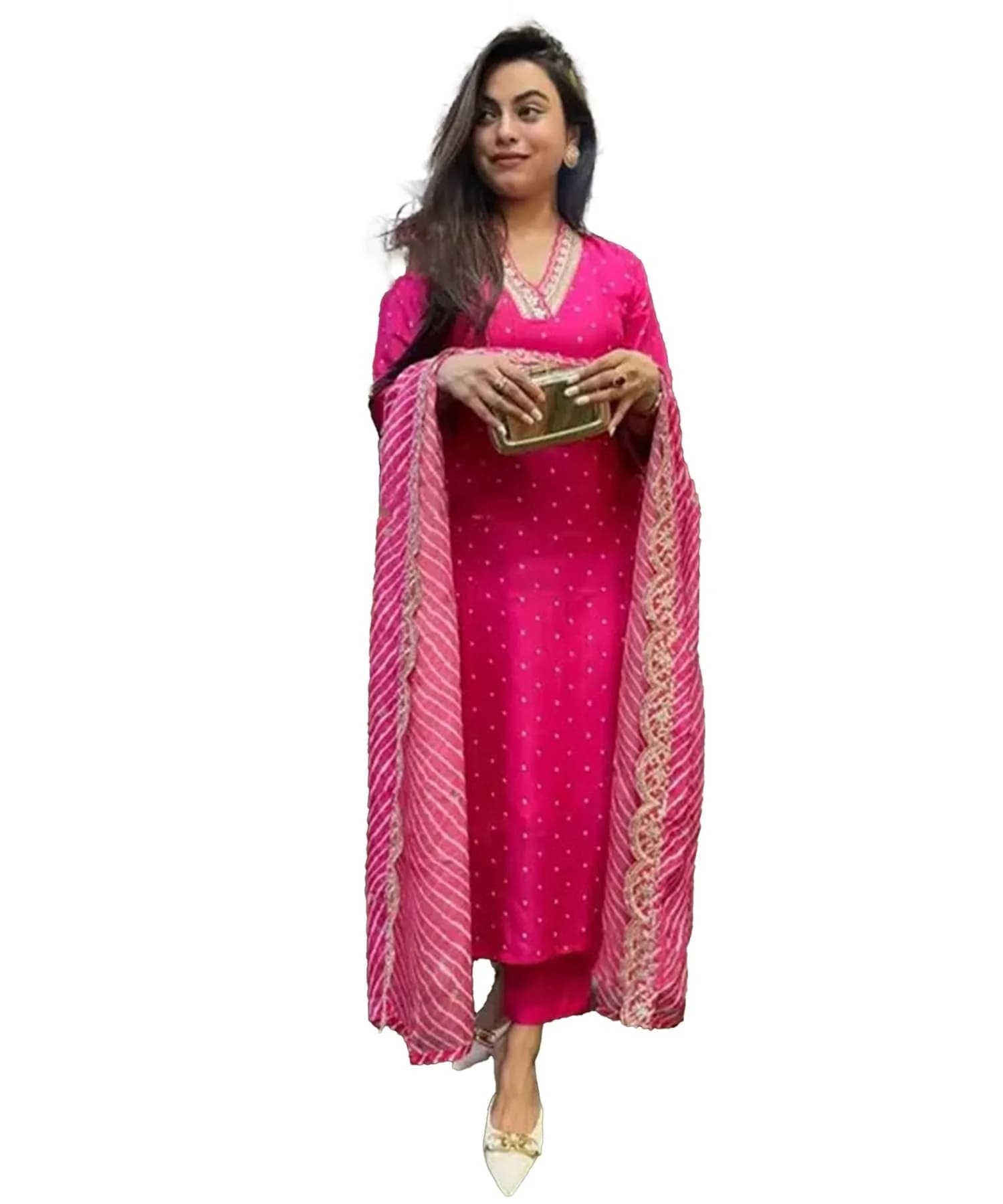 Yashika Women's Silk Blend Kurta Pant Set with Cotton Mal Embroidery Dupatta, Pink XXL | Festive Indian Ethnic Wear