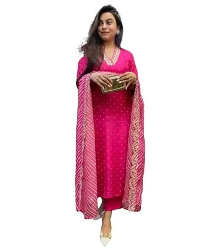 Yashika Women's Silk Blend Kurta Pant Set with Digital Print Dupatta, Pink L | Festive Indian Ethnic Wear thumbnail 1