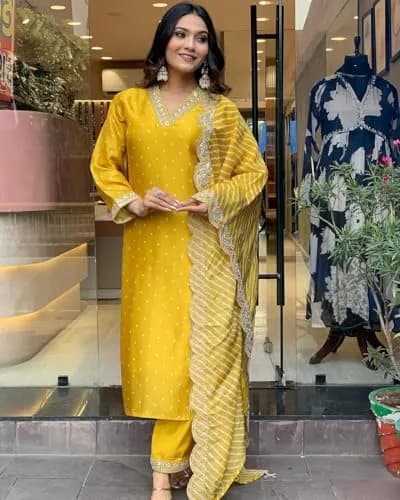 Yashika Women's Silk Blend Cotton Dupatta Kurta Set | Elegant Digital Print, Embroidery, Suitable for All Indian Occasions thumbnail 2