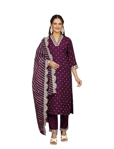 Yashika Women's Silk Blend Cotton Dupatta Kurta Pants Set | Elegant Digital Print & Embroidery (70-120 chars) thumbnail 1
