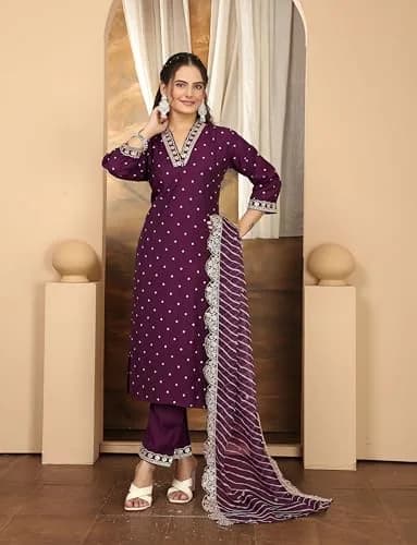 Yashika Women's Silk Blend Cotton Dupatta Kurta Pants Set | Elegant Digital Print & Embroidery (70-120 chars) thumbnail 2