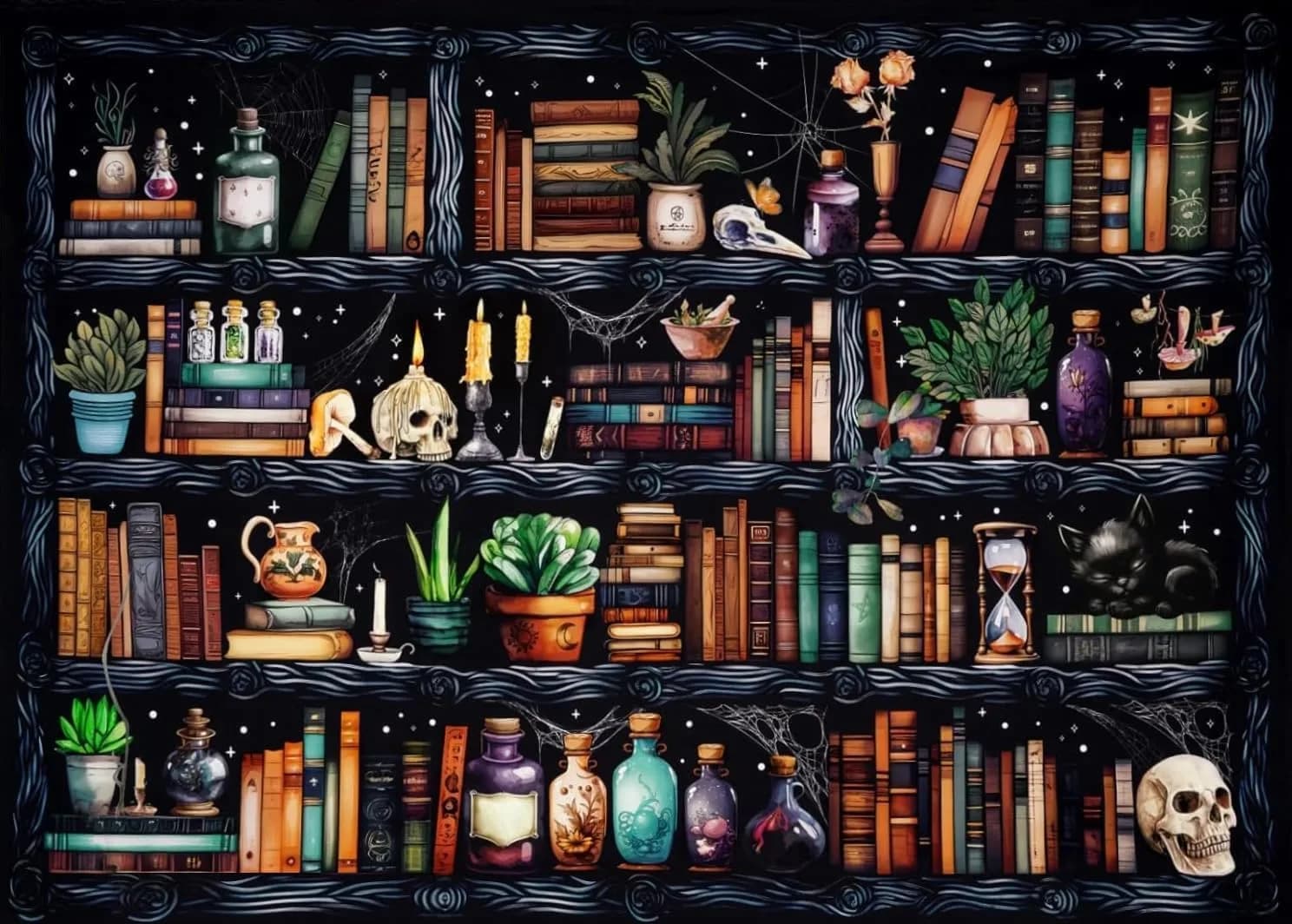 WUSARPLY Bookshelf Stamped Cross Stitch Kits for Beginners Adults | 11CT Pre-Printed Fabric, Stress Relief, Easy for Beginners