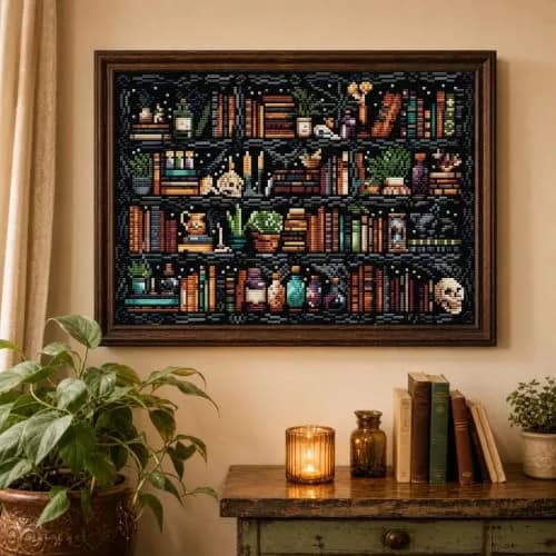 WUSARPLY Bookshelf Stamped Cross Stitch Kits for Beginners Adults | 11CT Pre-Printed Fabric, Stress Relief, Easy for Beginners thumbnail 2