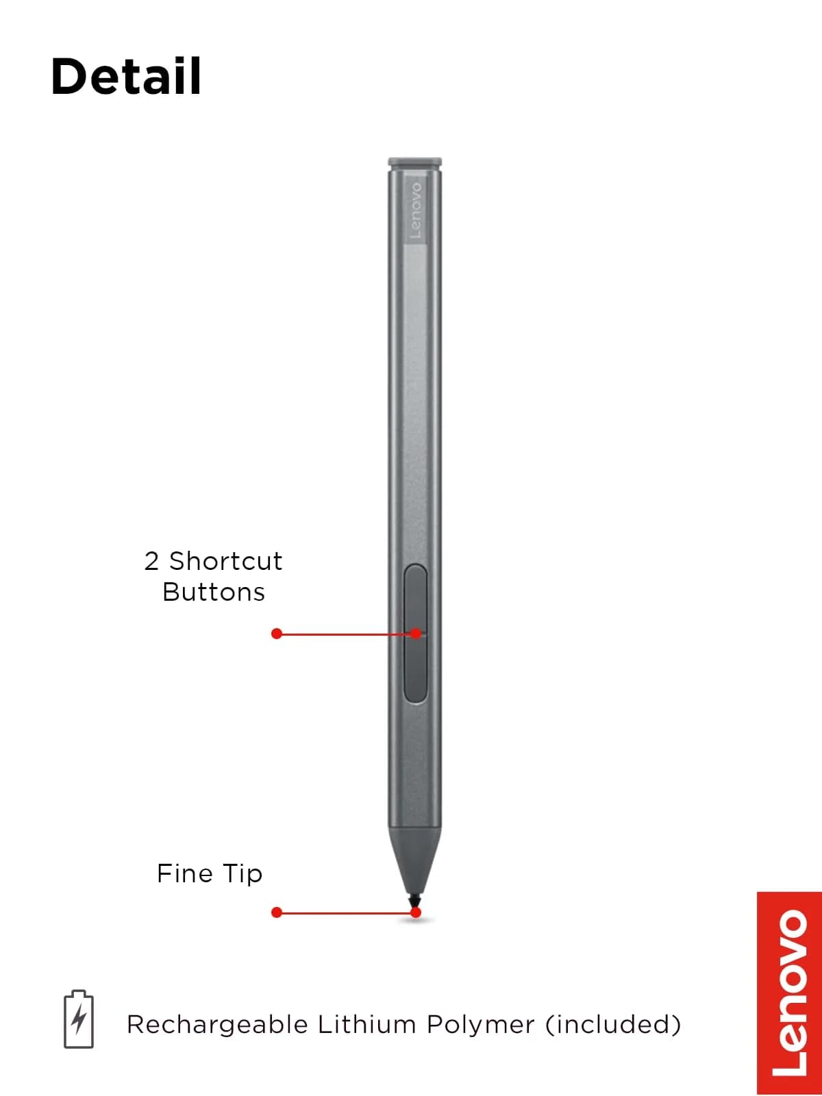 Lenovo Slim Pen Magnetic Precision Stylus for Laptops | 4096 Pressure Levels, Tilt Sensitivity, Rechargeable - view 5