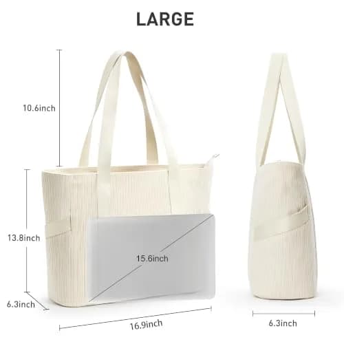 DIXEIGHT Tote Bag for Women, Large Capacity, Water-Resistant Corduroy, Zipper Closure, Fits 15.6" Laptop, Casual Style thumbnail 4