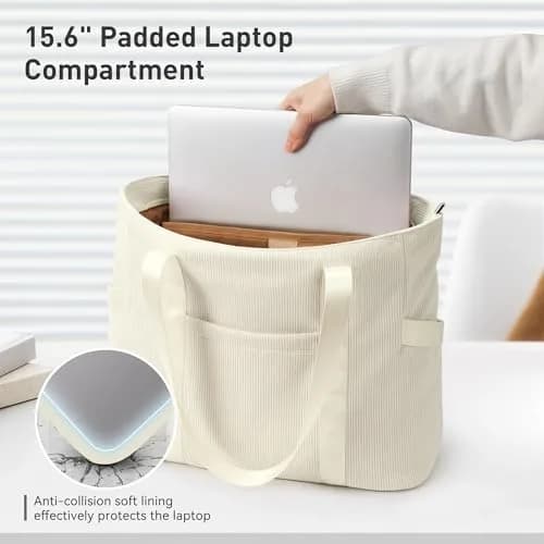 DIXEIGHT Tote Bag for Women, Large Capacity, Water-Resistant Corduroy, Zipper Closure, Fits 15.6" Laptop, Casual Style thumbnail 7