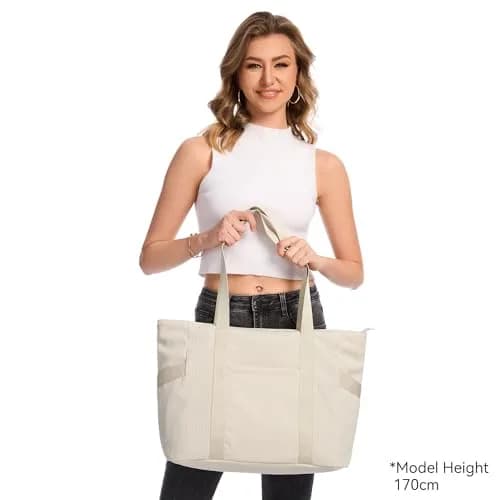 DIXEIGHT Tote Bag for Women, Large Capacity, Water-Resistant Corduroy, Zipper Closure, Fits 15.6" Laptop, Casual Style thumbnail 3