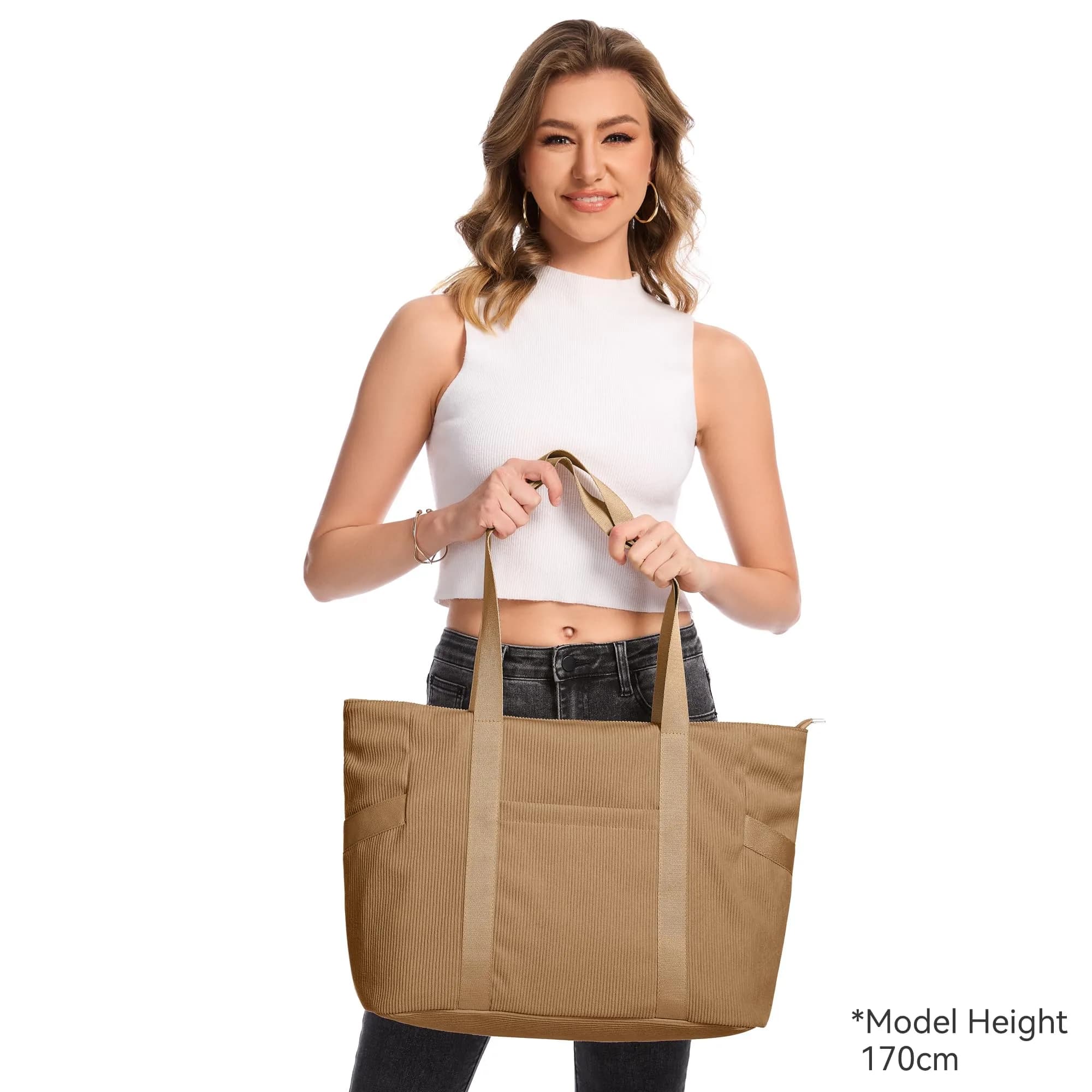 DIXEIGHT Tote Bag for Women, Large Capacity, Water-Resistant Corduroy, Zipper Closure, Fits 15.6" Laptop, Casual Style thumbnail 3