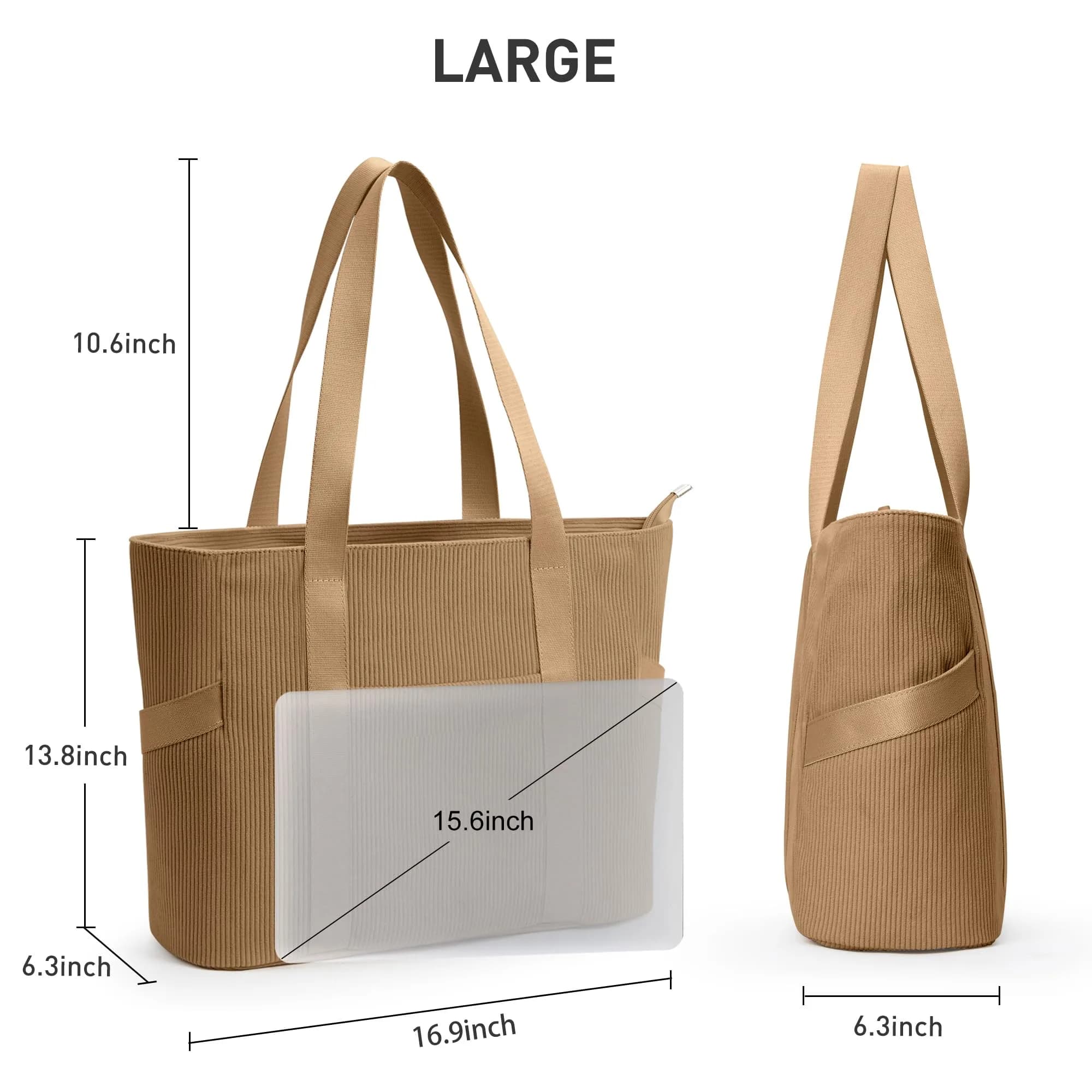 DIXEIGHT Tote Bag for Women, Large Capacity, Water-Resistant Corduroy, Zipper Closure, Fits 15.6" Laptop, Casual Style thumbnail 4