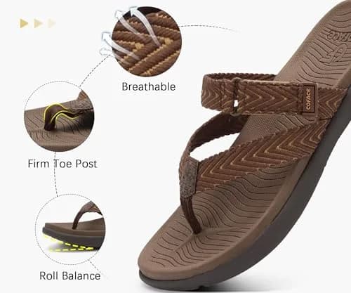 COFACE Women's Orthotic Flip Flops Arch Support Thong Sandals Brown Size 9 (25.4 cm / 10 in) thumbnail 7