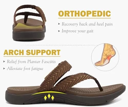 COFACE Women's Orthotic Flip Flops Arch Support Thong Sandals Brown Size 9 (25.4 cm / 10 in) thumbnail 3