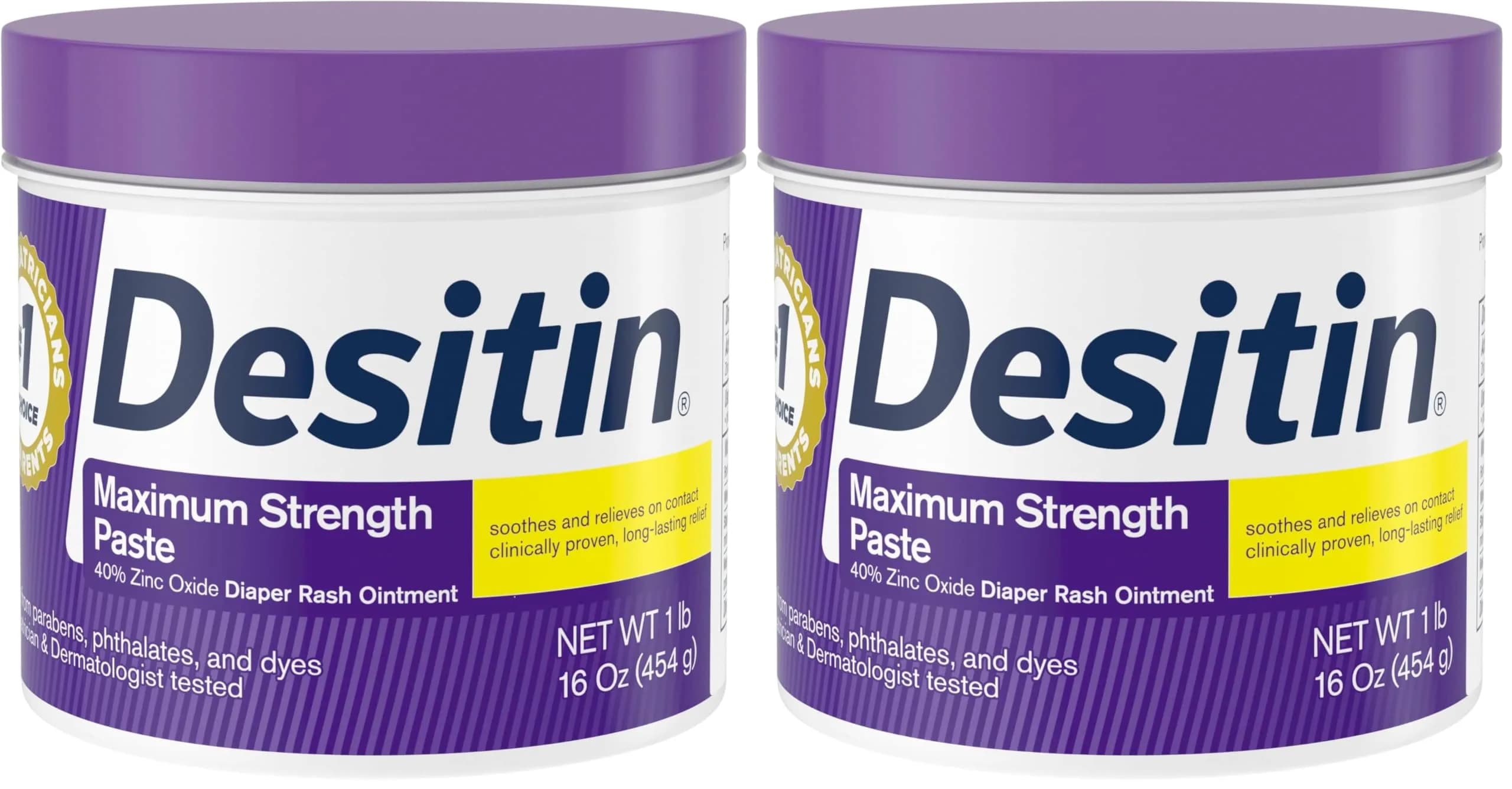 Desitin Maximum Strength Diaper Rash Paste 453g (16 oz) | Zinc Oxide Skin Protectant — Pack of 2