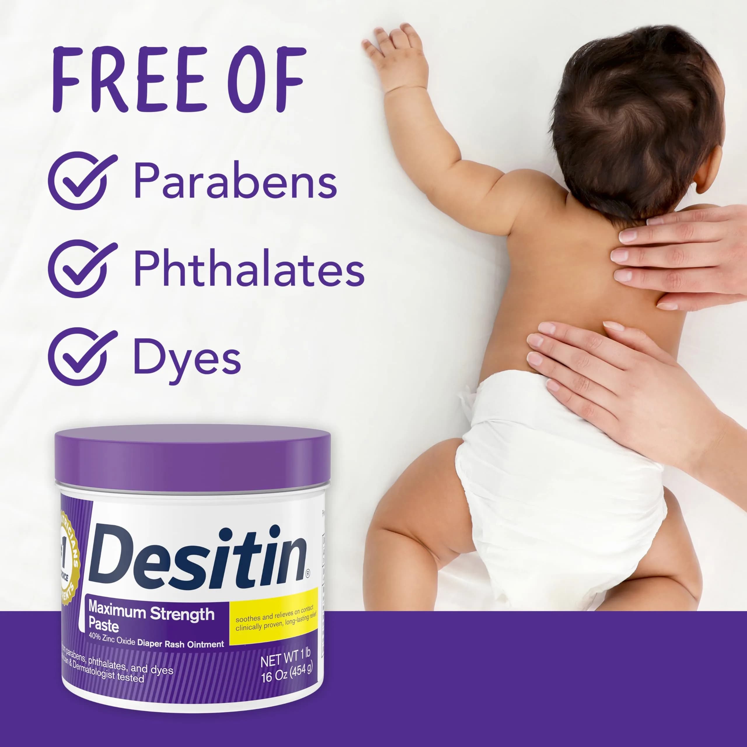 Desitin Maximum Strength Diaper Rash Cream - 40% Zinc Oxide, Hypoallergenic, Paraben-Free (16 oz, Pack of 2) - view 3