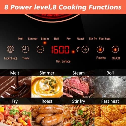 Karienvir 24" Electric Cooktop 2000W 110V | Touch Control, 8 Cooking Functions, Safety Lock thumbnail 6