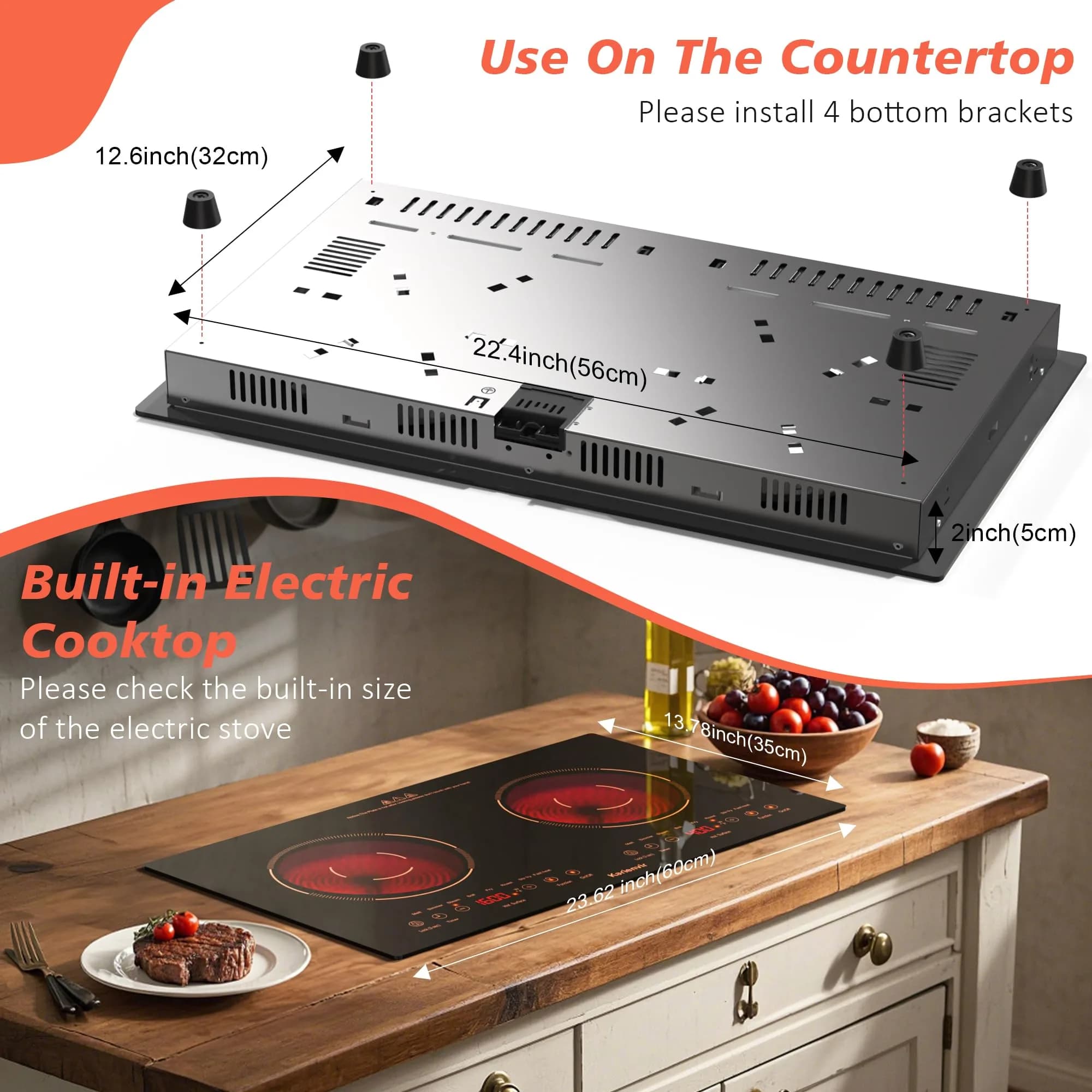 Karienvir 24" Electric Cooktop 2000W 110V | Touch Control, 8 Cooking Functions, Safety Lock - view 7