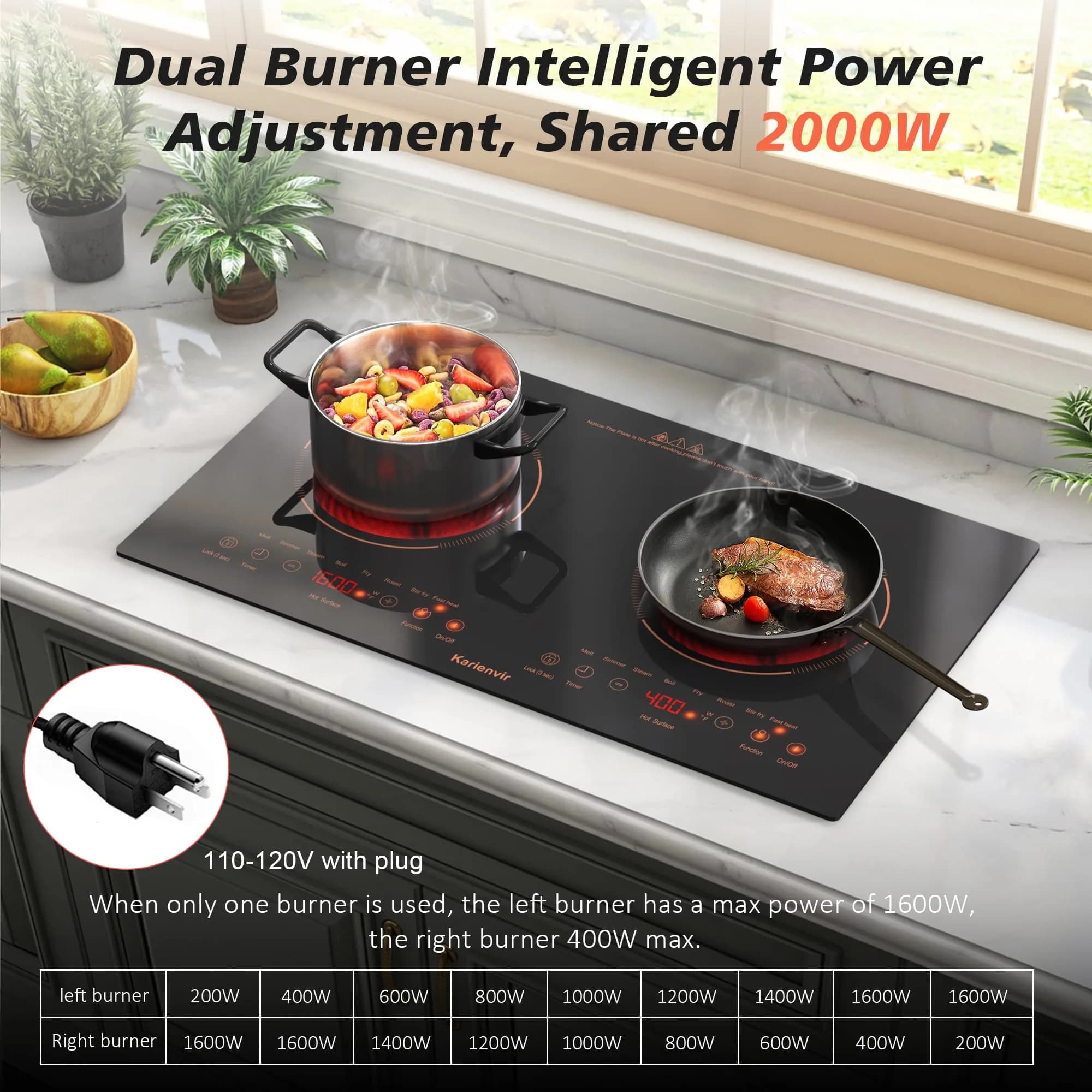 Karienvir 24" Electric Cooktop 2000W 110V | Touch Control, 8 Cooking Functions, Safety Lock - view 2