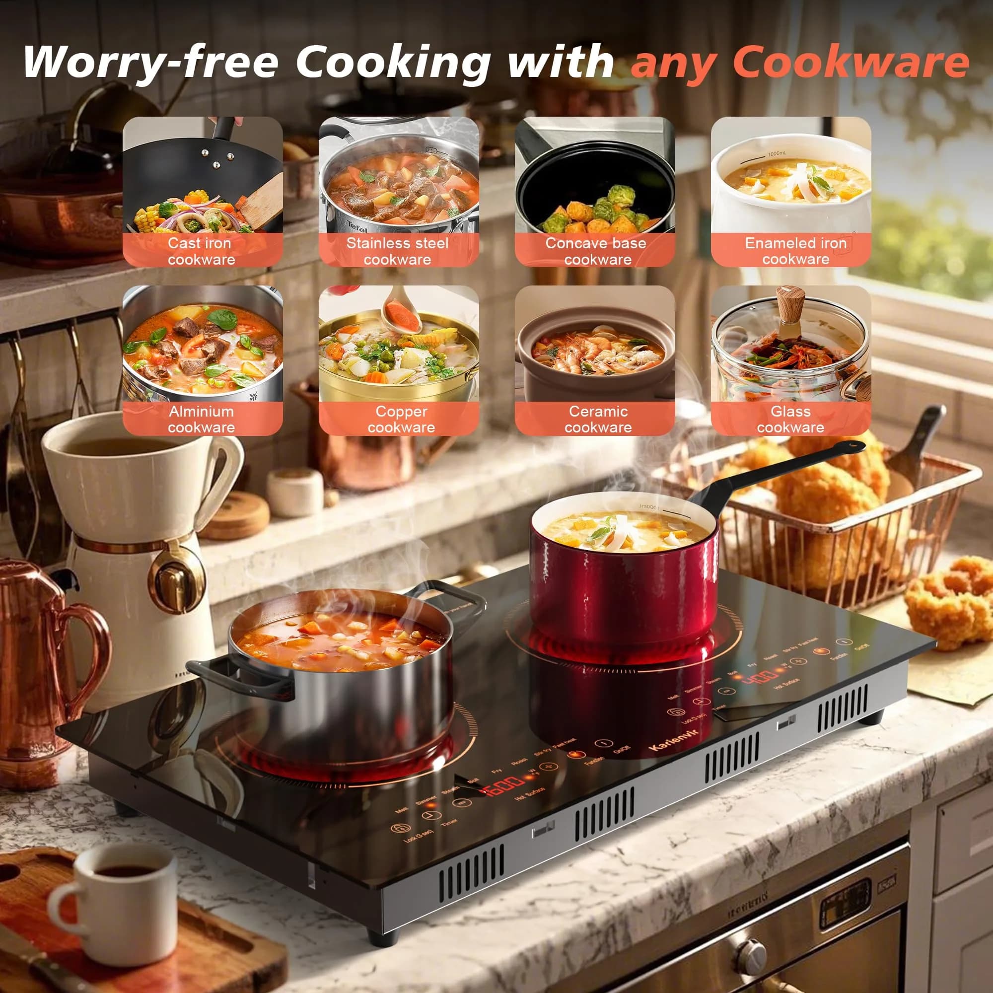 Karienvir 24" Electric Cooktop 2000W 110V | Touch Control, 8 Cooking Functions, Safety Lock - view 3