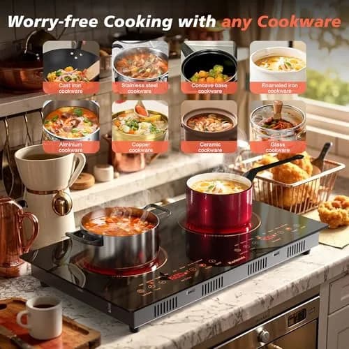 Karienvir 24" Electric Cooktop 2000W 110V | Touch Control, 8 Cooking Functions, Safety Lock thumbnail 3