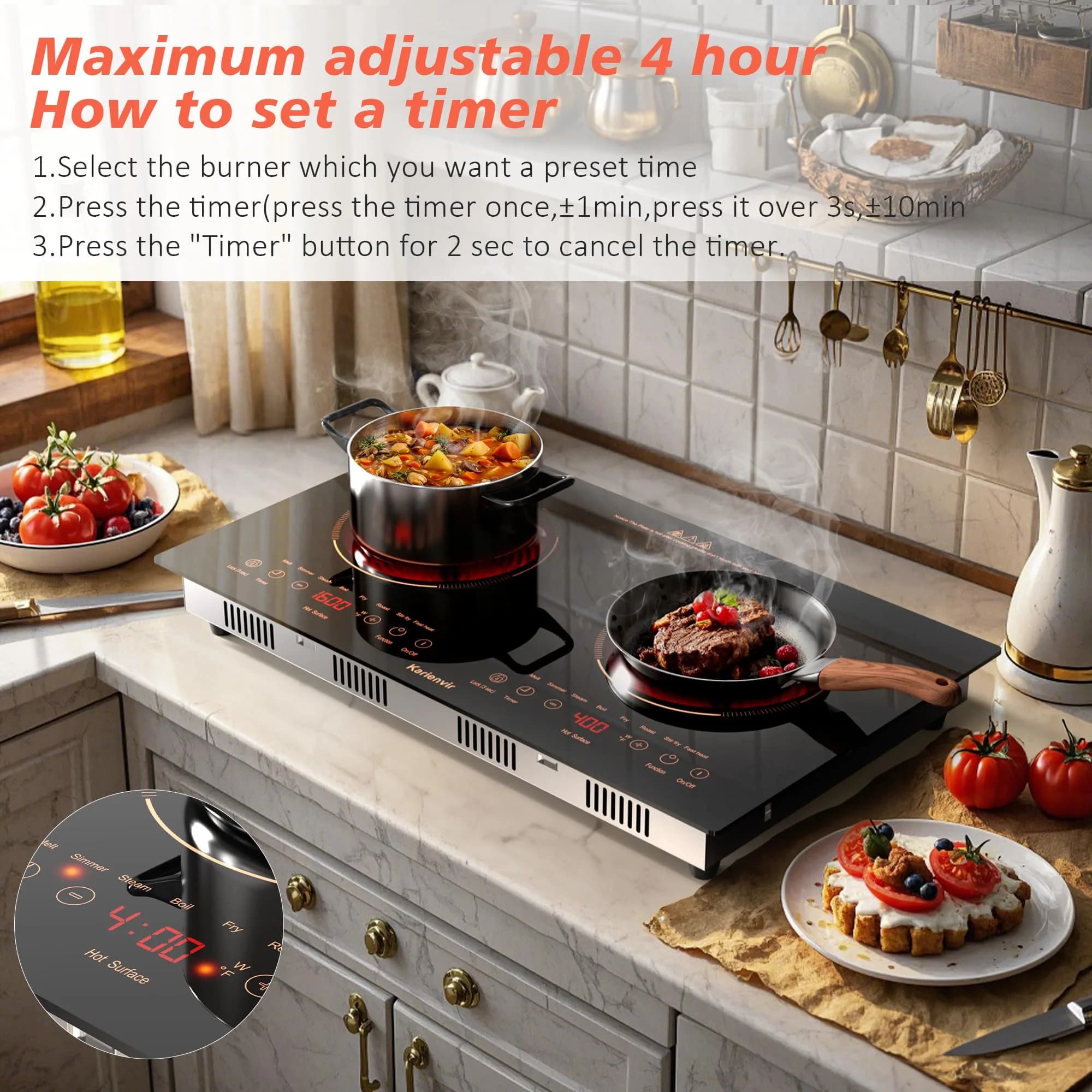Karienvir 24" Electric Cooktop 2000W 110V | Touch Control, 8 Cooking Functions, Safety Lock - view 4