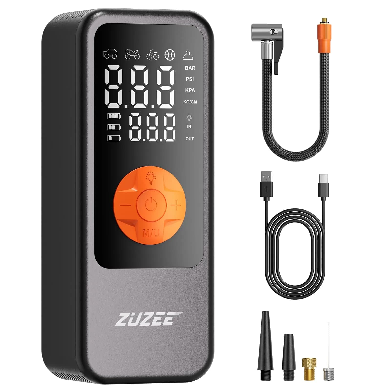 ZUZEE Portable Air Compressor Tire Inflator 150PSI | 4X Faster Inflation, High-Capacity Battery, Digital Pressure Gauge, LED Light