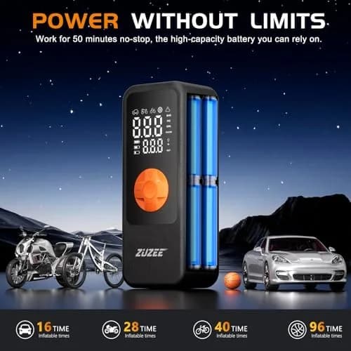 ZUZEE Portable Air Compressor Tire Inflator 150PSI | 4X Faster Inflation, High-Capacity Battery, Digital Pressure Gauge, LED Light thumbnail 4
